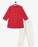 Campana 100% Cotton Woven Full Sleeves Geometric Printed Kurta & Pyjama Set - Red & White