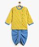 Campana 100% Cotton Woven Full Sleeves Striped & Floral Printed Kurta & Dhoti Set - Mustard & Blue