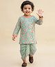 Campana 100% Cotton Woven Full Sleeves Leaves Printed Kurta & Dhoti Set - Sea Green & Peach