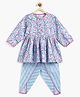 Campana 100% Cotton Woven Full Sleeves Floral Printed Kurti & Dhoti Set - Light Blue & Purple