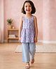 Campana 100% Cotton Woven Sleeveless Floral Printed Kurti & Palazzo Set - Light Blue & Purple