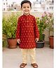 Campana 100% Cotton Woven Full Sleeves Floral Printed Kurta  & Pyjama Set - Maroon & Beige