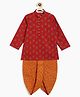 Campana 100% Cotton Woven Full Sleeves Floral Printed Kurta & Dhoti Set - Maroon & Mustard