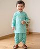 Campana 100% Cotton Woven Full Sleeves Floral & Abstract Printed Kurta & Dhoti Set - Teal Blue