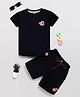 DEAR TO DAD Cotton Knit Half Sleeves Flame Designed D Printed Tee & Shorts Set - Black