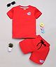 DEAR TO DAD Cotton Knit Half Sleeves Flame Designed D Printed Tee & Shorts Set - Red