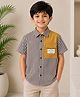 tior Woven Half Sleeves Patch Detailed Striped  Shirt - Brown