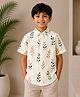 tior Woven Half Sleeves Leaves  Printed Shirt - Cream