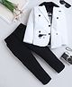 Fourfolds Cotton Blend Woven Full Sleeves Gun Embroidered Blazer & Trousers With Tee Set - Black