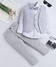 Fourfolds Cotton Blend Woven Full Sleeves Striped & Geometric Embroidered 3 Piece Party Suit Set With Bow - Grey