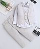 Fourfolds Cotton Blend Woven Full Sleeves Striped & Geometric Embroidered 3 Piece Party Suit Set With Bow - Beige