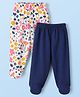 Doodle Poodle 100% Cotton Knit Footed Bootie Leggings with Floral Print Pack of 2 - White & Navy Blue