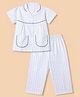 Dew Drops Cotton Knit Half Sleeves Co-Ords Top & Pyjama Night Suit with Floral Print - Sky Blue