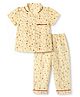 Dew Drops Cotton Knit Half Sleeves Co-Ords Shirt & Pyjama Night Suit with Floral Print - Yellow