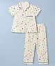 Dew Drops Cotton Knit Half Sleeves Co-Ords Shirt & Pyjama Night Suit with Heart Print - Offwhite