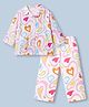 Evimo Single Jersey Knit Full Sleeves Co-ord Shirt & Pyjama Night Suit with Heart Print in Pink
