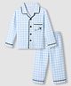 Evimo Single Jersey Knit Full Sleeves Checked Shirt & Pyjama Co-ords Night Suit With Airplane Embroidery - Sky Blue