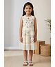 Lagorii Cotton Woven Sleeveless Floral Embroidered Dress - Cream