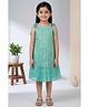 Lagorii Organza Woven Sleeveless Abstract Foil Printed Pleated Dress - Green