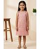 Lagorii Organza Woven Sleeveless Abstract Foil Printed Pleated Dress - Pink