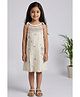 Lagorii Linen Woven Dress Sleeveless Cherries Embroidered Pleated Dress - Cream