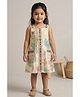 Lagorii Cotton Woven Sleeveless  Floral Printed Lace Detailed Dress - Cream & Green