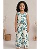 Lagorii Cotton Woven Sleeveless Floral Printed Bow Applique Detailed Coordinating   Top & Pants Set - Blue