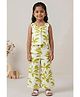 Lagorii Cotton Woven Sleeveless Floral Printed Bow Applique Detailed Coordinating   Top & Pants Set - Green