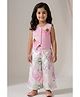 Lagorii Cotton Woven Sleeveless Floral Embroidered Waistcoat Style Top & Pants Set - Pink