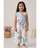 Lagorii Cotton Woven Sleeveless Floral Embroidered Waistcoat Style Top & Pants Set - Blue