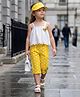 Lagorii Cotton Woven Sleeveless Schiffli Embroidered Top & Capris Set - Yellow