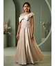 Lagorii Satin Woven Sleeveless Bow Applique Detailed Sequins Embellished Gown - Gold