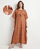 Bella Mama Cotton Woven Half Sleeves Maternity Nursing Kaftan with Floral Print - Orange