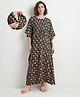 Bella Mama Cotton Woven Half Sleeves Maternity Nursing Kaftan with Floral Print - Black