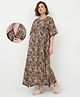 Bella Mama Cotton Woven Half Sleeves Maternity Nursing Kaftan with Floral Print - Blue