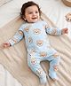 Babyhug 100% Cotton Knit Full Sleeves Sleep Suit with Bear Print - Sky Blue