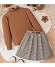 Mark & Mia Full Sleeves Top & Checked Skirt With Belt - Brown