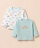 ToffyHouse 100% Cotton Interlock Knit Full Sleeves T-Shirts with Vehicle Print Pack of 2 - Sea Green & White