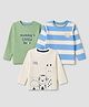 Babyhug 100% COTTON Knit Full Sleeves Tshirts With Animal Print Pack of 3 - Blue Green & White