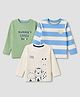 Babyhug 100% COTTON Knit Full Sleeves Tshirts With Animal Print Pack of 3 - Blue Green & White