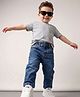Babyoye Cotton Lycra Denim Full Length Washed Jeans with Back Embroidered Heart - Blue