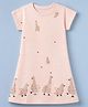Doreme Single Jersey Knit Half Sleeves Dress With Geese Print - Peach