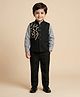 Rikidoos Cotton Woven Full Sleeve 3 Piece Party Suits With Sequin Detailing & Bow - Black & Grey