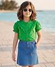 OLLINGTON ST. Schiffili Woven Top and Knee Length Denim Skirt Set with Half Sleeves - Green