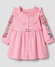 Babyhug Cotton Poplin Woven Full Sleeves Fit and Flare Dress with Flowers Embroidery in Pink