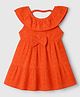 Babyhug Cotton Woven Sleeveless Knee Length Round Neck Frock with schiffli Detailing in Orange