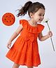 Babyhug Cotton Woven Sleeveless Knee Length Round Neck Frock with schiffli Detailing in Orange