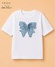 Arias Cotton Knit T-Shirt with Half Sleeves and Bow Applique in White