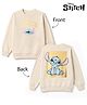 Primo Gino Disney 100% Cotton Fleece Knit Sweatshirt with Full Sleeves and Stitch Front & Back Print - Cream