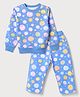 Smarty Girls Sinker Knit Winter Full Sleeves Winter Wear Co-ords Suit With Floral Print - Blue